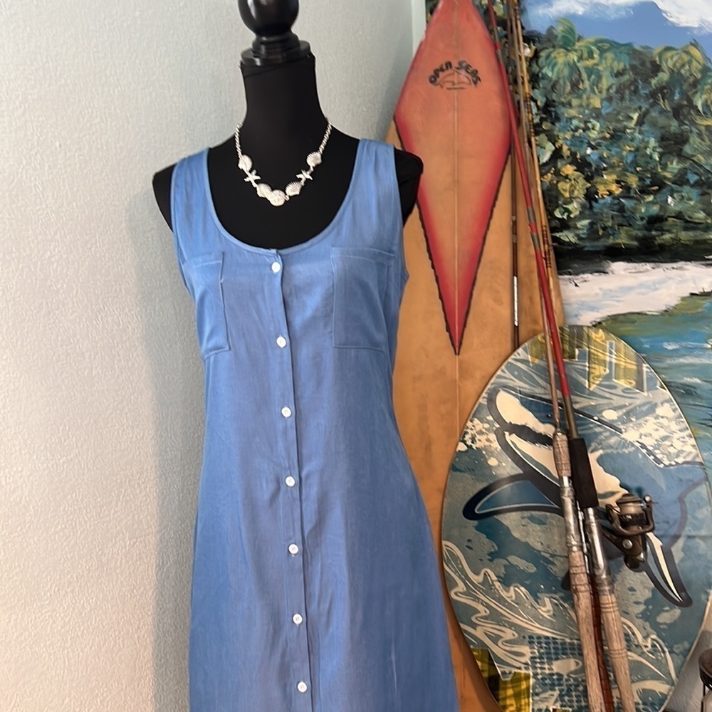 ⭐️Misslook, Soft Blue Casual Dress, Breast Pockets, Button-Front, Like New, M - Picture 4 of 12